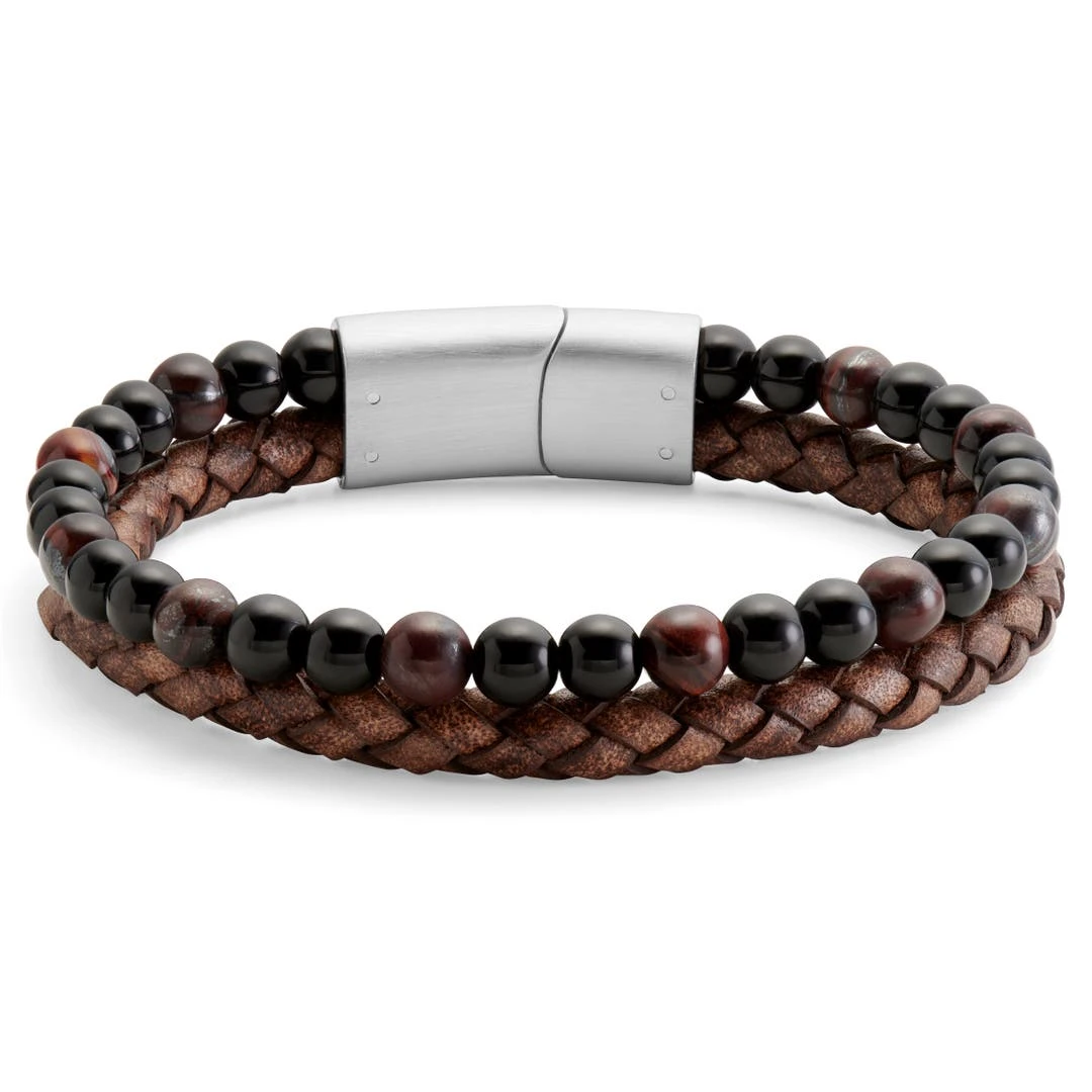 Lucleon Bracelet Icon œil De Tigre Rouge, Onyx Et Cuir Vintage 3 Lucleon Bracelet Icon œil De Tigre Rouge, Onyx Et Cuir Vintage – Image 2