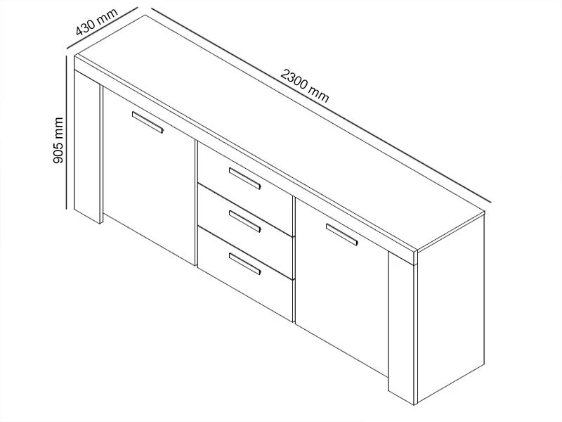 Buffet/bahut IBERA 2 Portes 3 Tiroirs Chêne Nordique 10 Buffet/bahut IBERA 2 Portes 3 Tiroirs Chêne Nordique – Image 10