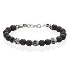 Bracelet Acier Blanc Hantz Pierre De Lave