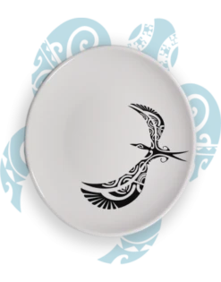 Assiette Ronde Blanche, Motif Tatouage Polynésien Fregate, 25cm