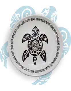 Assiette Ronde Blanche, Motif Tatouage Polynésien Tortue, 20cm