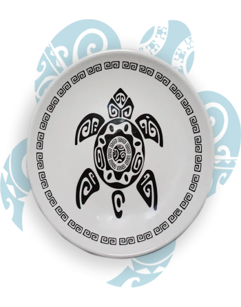 Assiette Ronde Blanche, Motif Tatouage Polynésien Tortue, 20cm 3 Assiette Ronde Blanche, Motif Tatouage Polynésien Tortue, 20cm