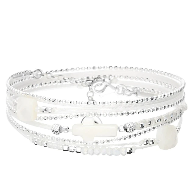 BRACELET VIRTUOSE BLANC CROIX ET PIERRES NACRES 1 BRACELET VIRTUOSE BLANC CROIX ET PIERRES NACRES