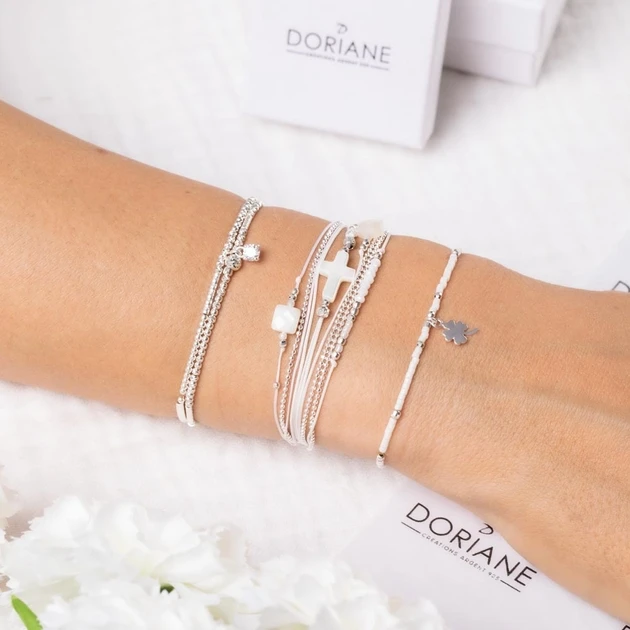 BRACELET VIRTUOSE BLANC CROIX ET PIERRES NACRES 2 BRACELET VIRTUOSE BLANC CROIX ET PIERRES NACRES – Image 2