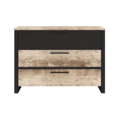 Time Commode 3 Tiroirs DISTRICT Imitation Chêne Et Noir