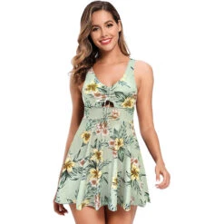 Maillot De Bain Robe Fleurs Hibiscus Vert – DAISY 9 Maillot De Bain Robe Fleurs Hibiscus Vert – DAISY -CrocForm Boutique maillot de bain robe short Hibiscus Daisy3