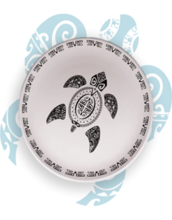 Plat Rond Blanc, Motif Tatouage Polynésien Tortue, 40cm