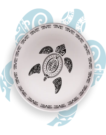 Plat Rond Blanc, Motif Tatouage Polynésien Tortue, 40cm 3 Plat Rond Blanc, Motif Tatouage Polynésien Tortue, 40cm
