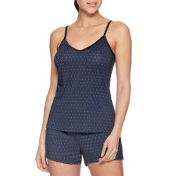 Eden Park Pyjama Court Bleu Foncé à Pois Blancs En Modal