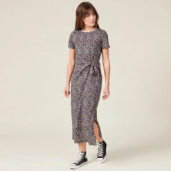 Robe Longue Droite Avec Noeud Multicolore Femme