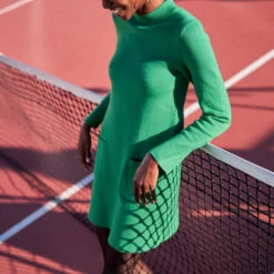 Robe Pull Droite Avec Poches Vert Femme