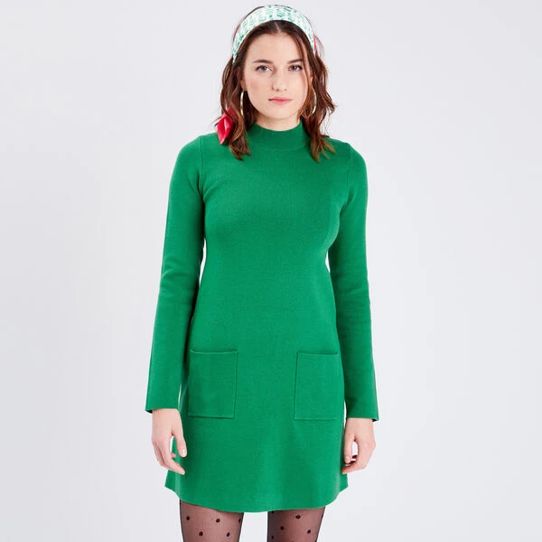 Robe Pull Droite Avec Poches Vert Femme 4 Robe Pull Droite Avec Poches Vert Femme – Image 2