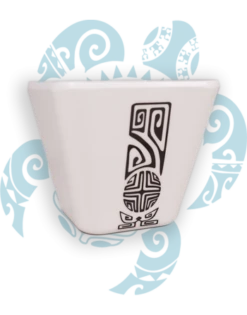 Saucier Carré Blanc, Motif Tatouage Frise Polynésienne, 7x7cm