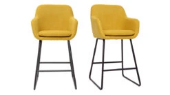 Tabourets De Bar En Tissu Effet Velours Jaune Moutarde H65 Cm (lot De 2) AMIKA