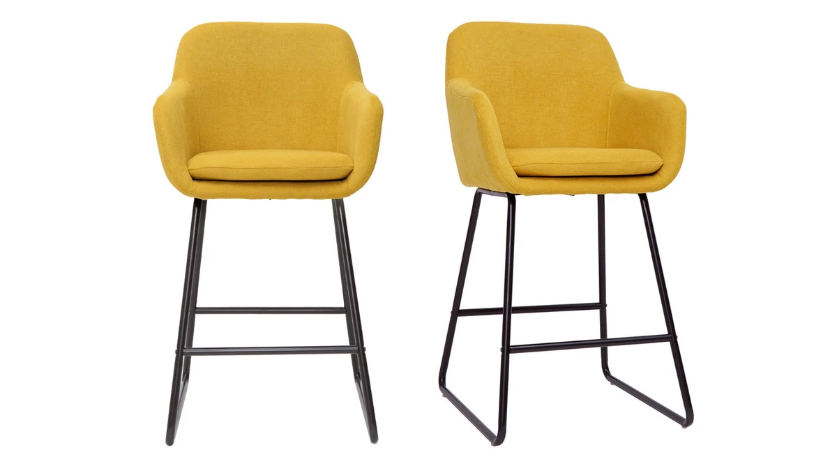 Tabourets De Bar En Tissu Effet Velours Jaune Moutarde H65 Cm (lot De 2) AMIKA 1 Tabourets De Bar En Tissu Effet Velours Jaune Moutarde H65 Cm (lot De 2) AMIKA