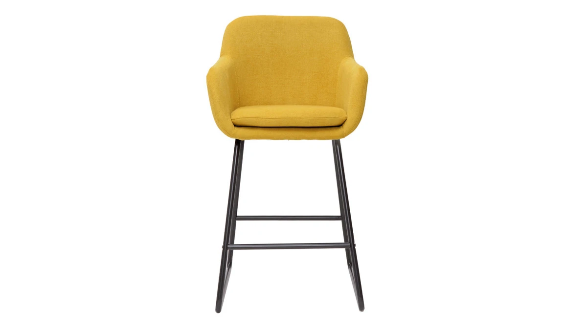 Tabourets De Bar En Tissu Effet Velours Jaune Moutarde H65 Cm (lot De 2) AMIKA 2 Tabourets De Bar En Tissu Effet Velours Jaune Moutarde H65 Cm (lot De 2) AMIKA – Image 2