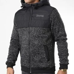 Veste Zippée Capuche 10047543 Gris Anthracite Chiné Noir